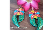 Bali Earring Flowers Wood Painting Carving